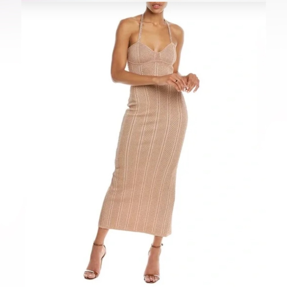HERVE LEGER Crystal-embellished metallic bandage Dress Gown S